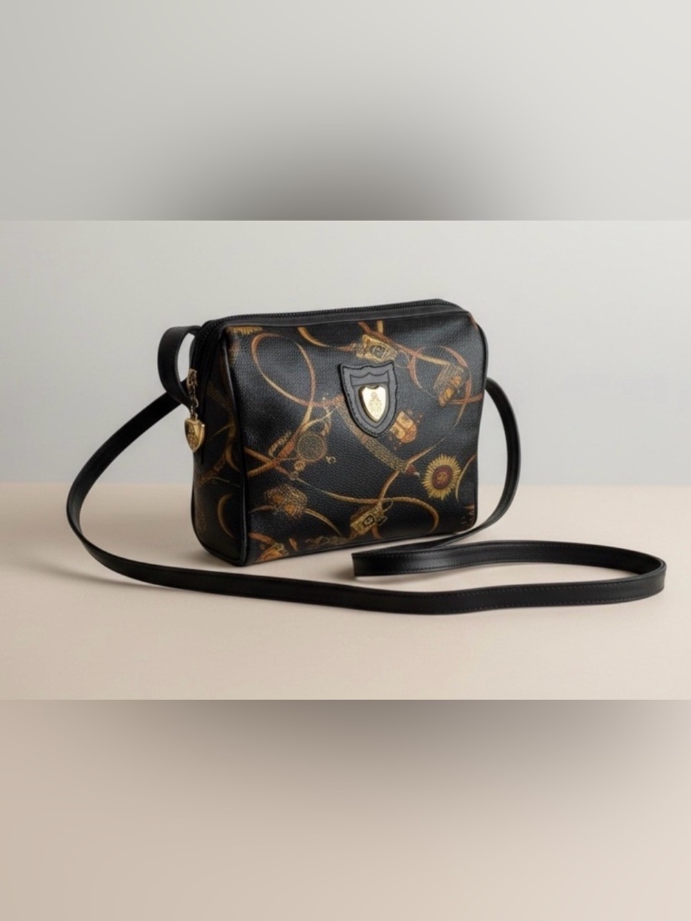 Vintage Mark Cross Leather Crossbody Bag with Gold Emblem